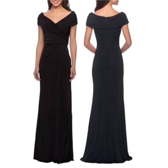 La Femme Dresses & Skirts - La Femme Black Off-the-Shoulder Ruched Gown Size 2 | Mother of the Bride Dress